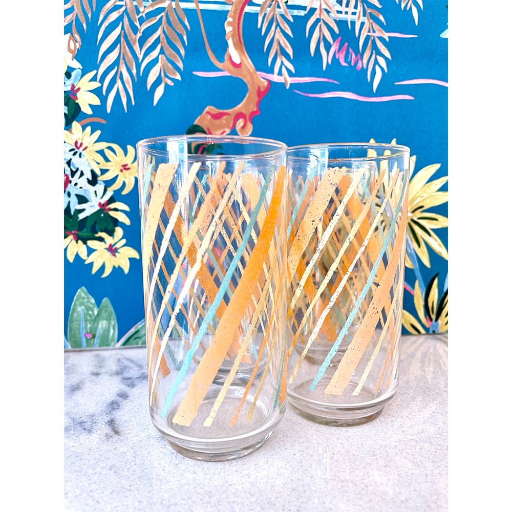 Vintage Stripe Retro Collins Glasses. Set of 4.